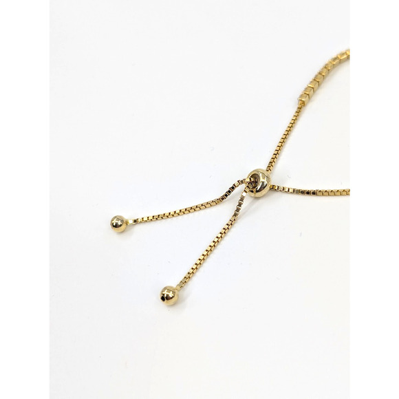 Lariat Bracelet 925 CZ Clear Rhinestones Gold Tone Bolo Tennis Style Minimalist - Picture 6 of 12